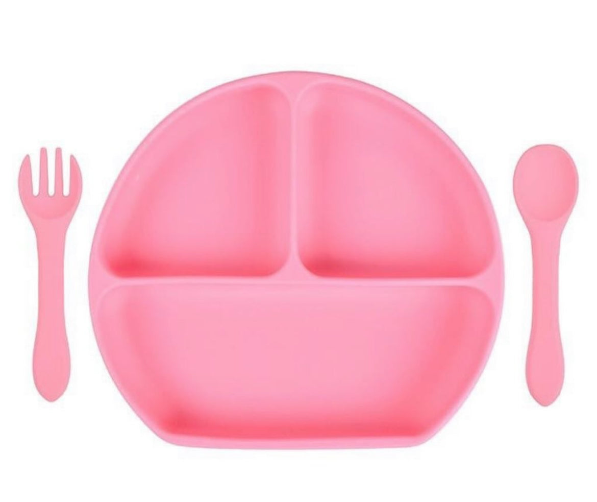 Plato silicona + cubiertos